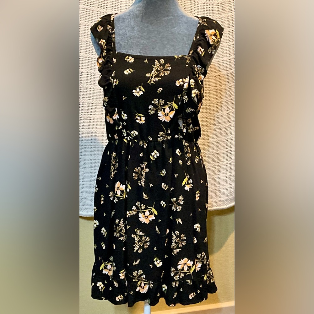 Wild Fable Black Floral Midi Sun Dress EUC SIZE M